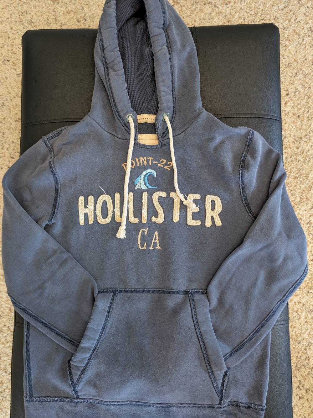 Hollister Blue Pullover Hoodie with Cream Logo